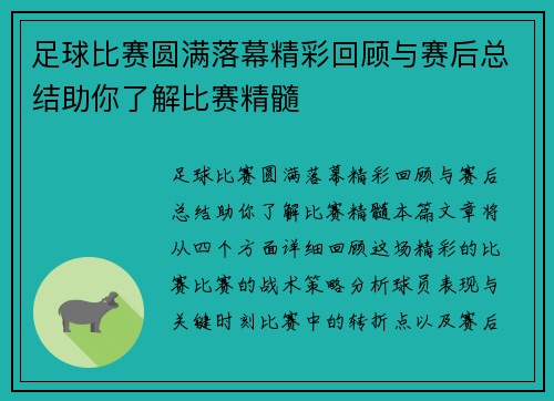 足球比赛圆满落幕精彩回顾与赛后总结助你了解比赛精髓